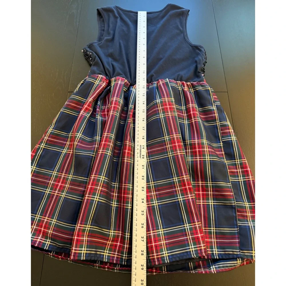 The Children's Place Sequin Plaid Dress Girls L 10/12 Blue Holiday Festive Party
